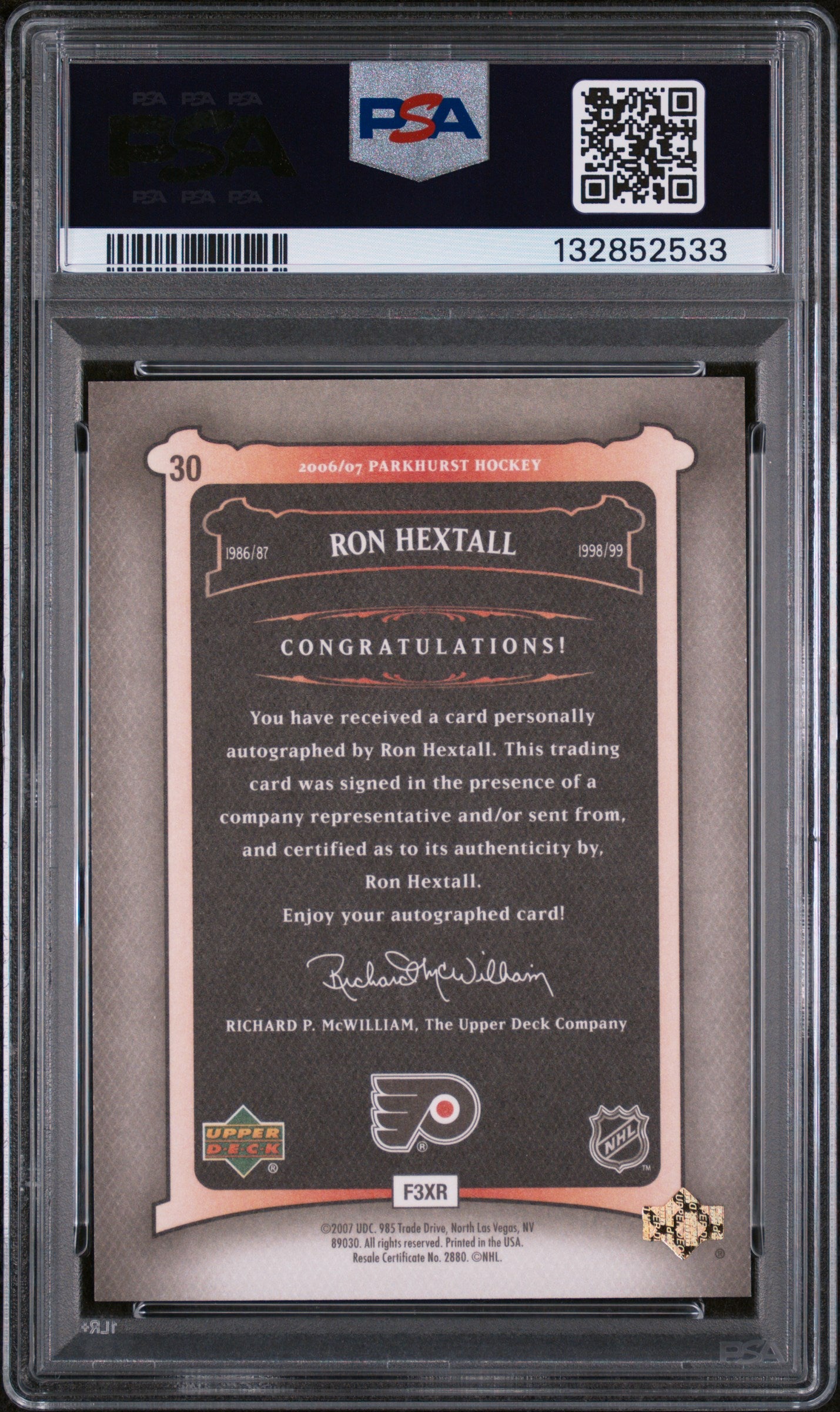 Ron Hextall Autograph PSA 9 Parkhurst Auto 2006-07  Flyers