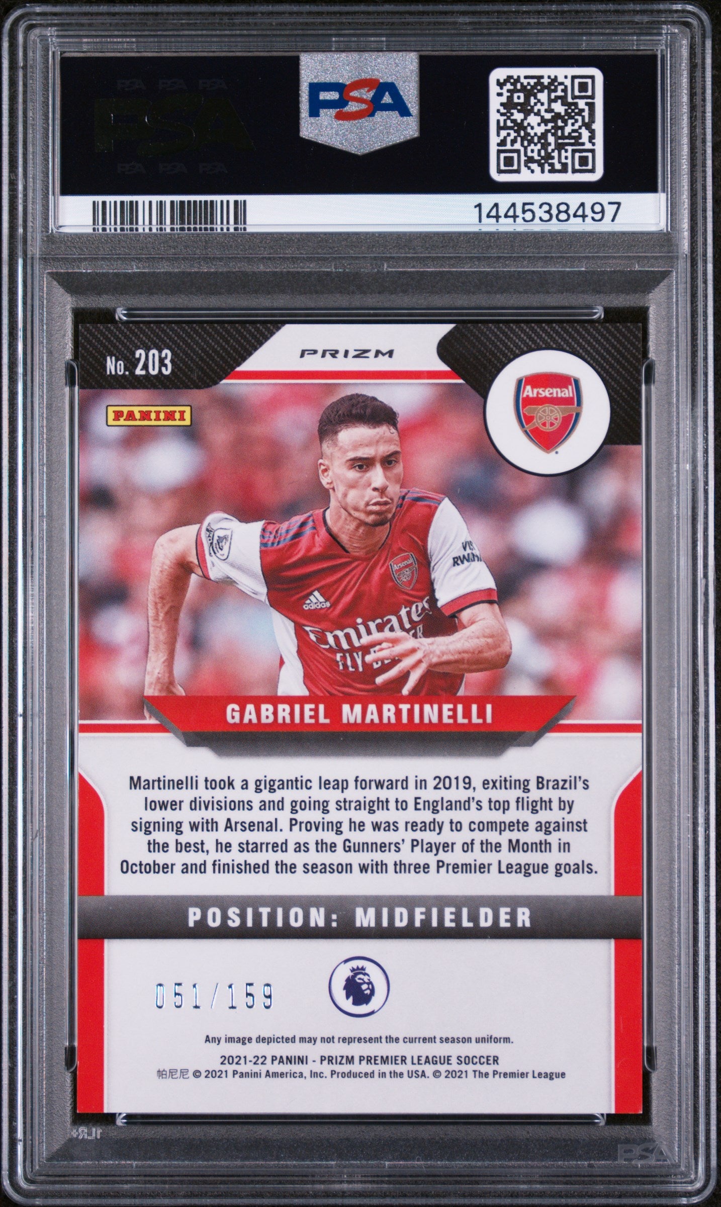 2021 Panini Prizm PL Red Mojo Rookie Gabriel Martinelli #203 /159 PSA 8