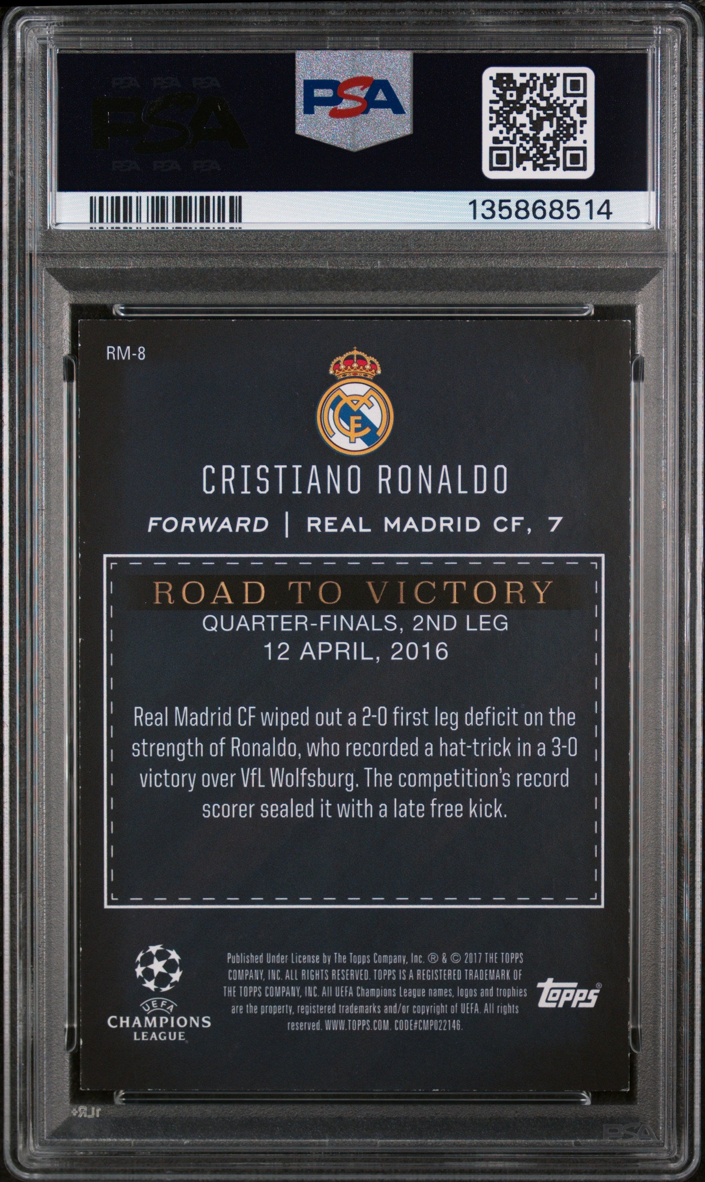 2016 Topps UEFA CL Showcase Road To Victory Gold Cristiano Ronaldo /50 PSA 6