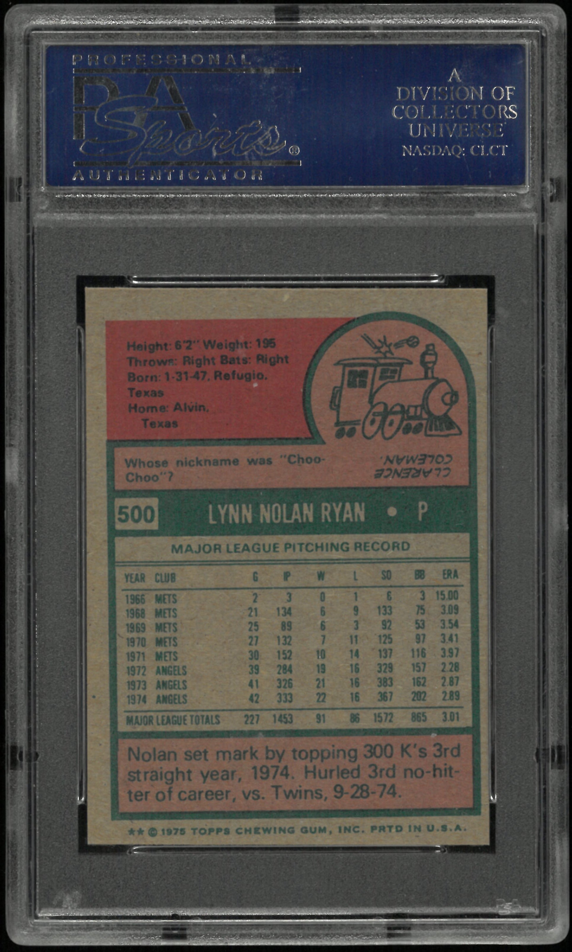 1975 Topps Mini Nolan Ryan PSA 7