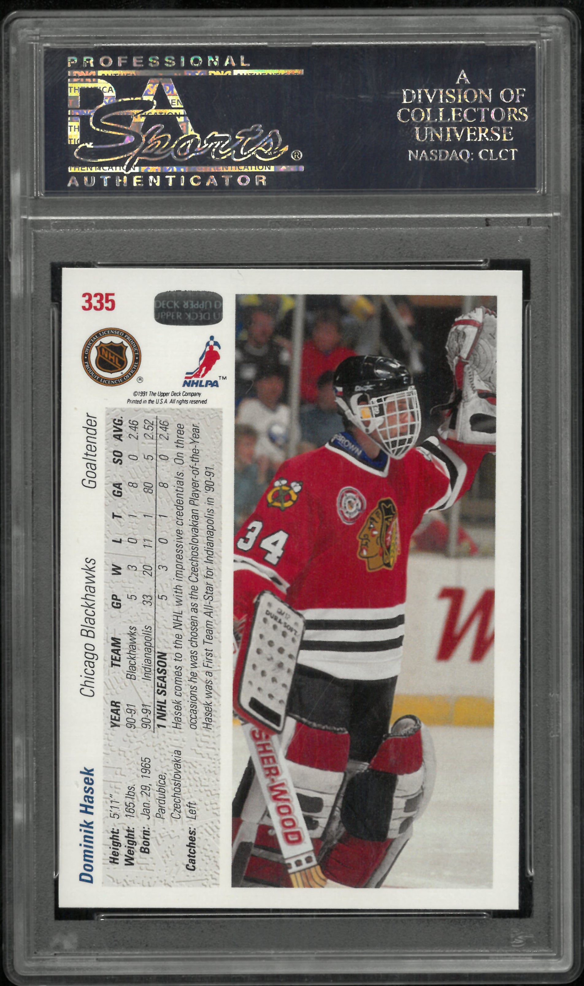 1991-92 Upper Deck Hockey Rookie Dominik Hasek RC #335 PSA 10