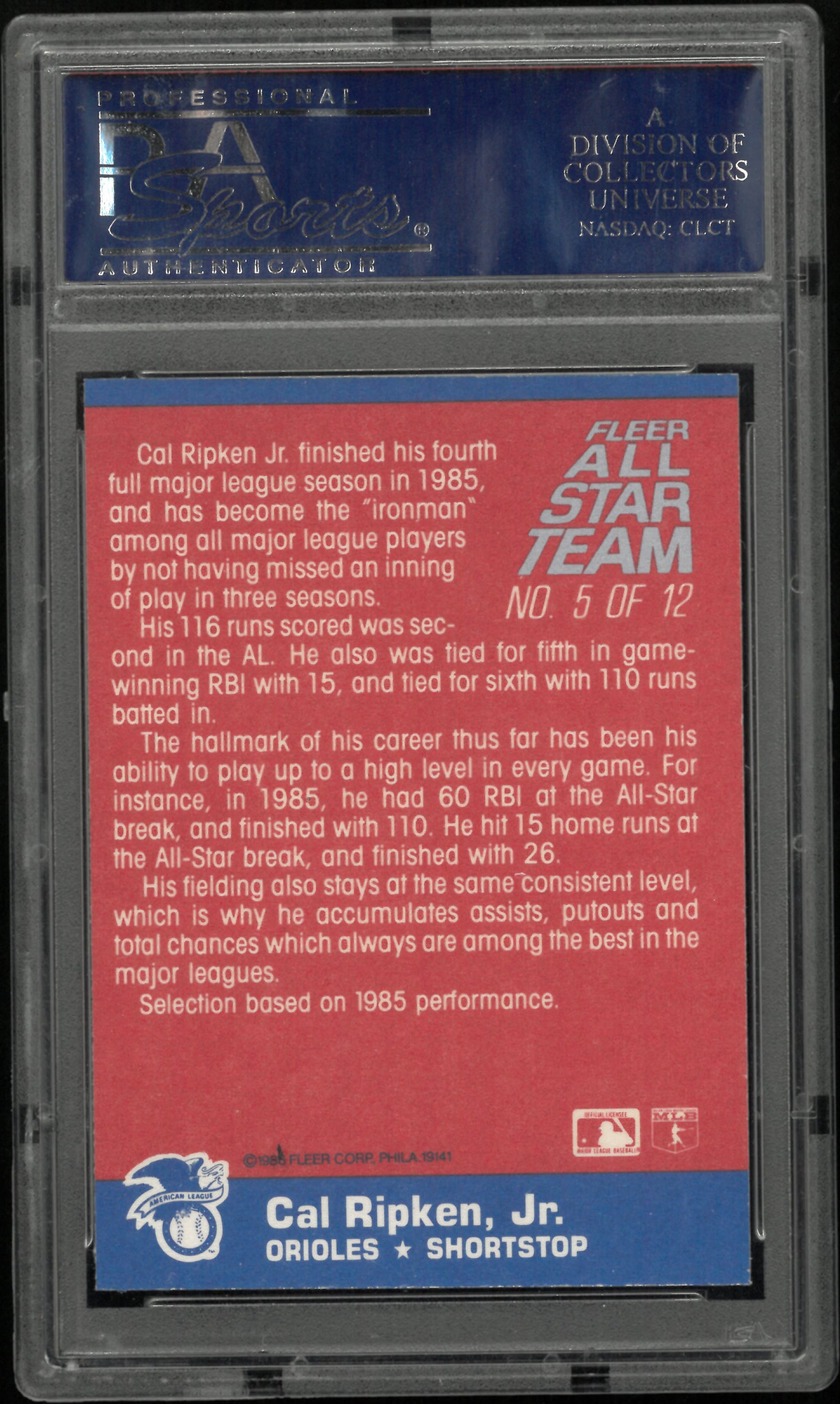 1986 Fleer All-Stars Cal Ripken JR. PSA 9
