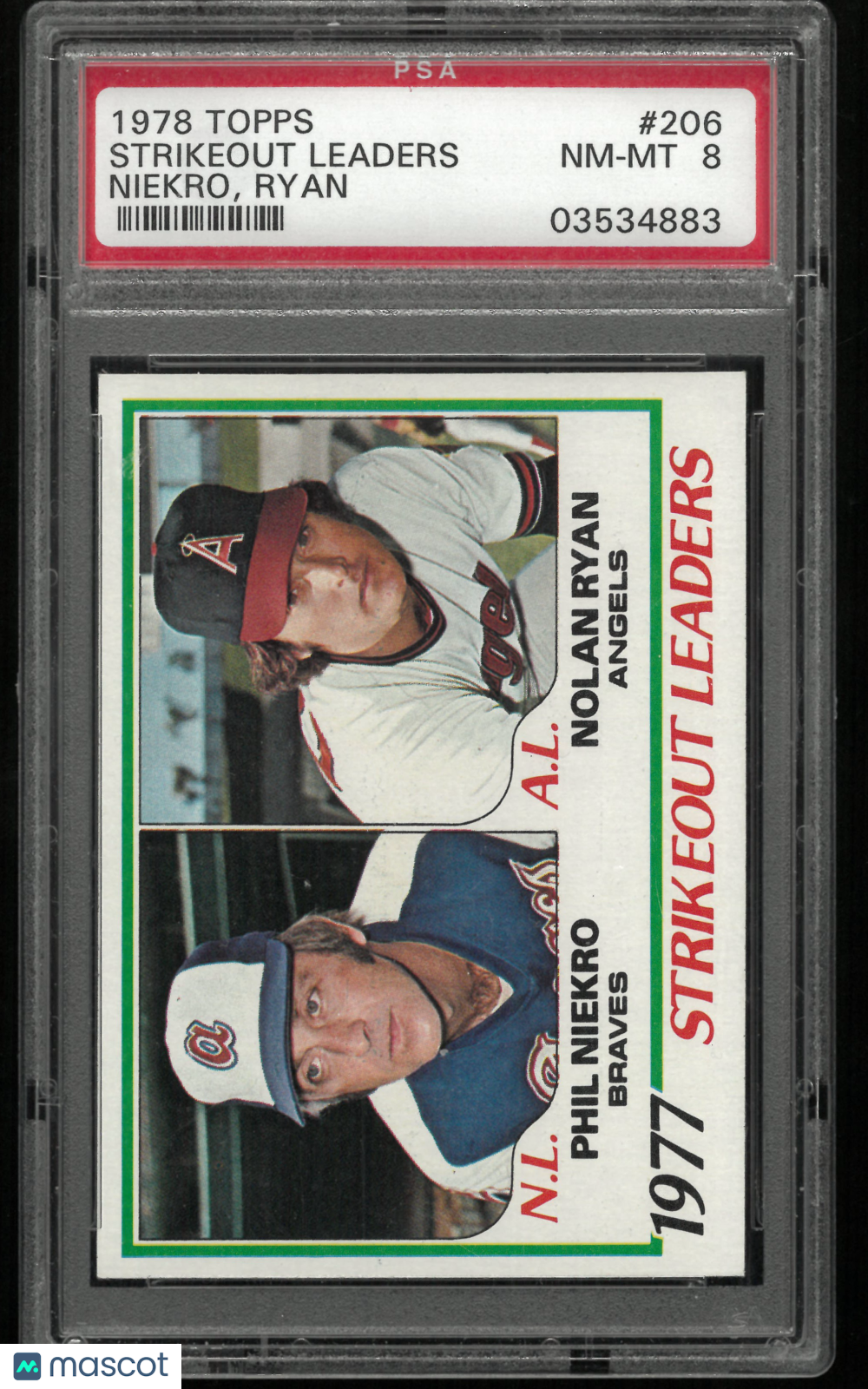1978 Topps Strikeout Leaders P. Niekro N. Ryan PSA 8