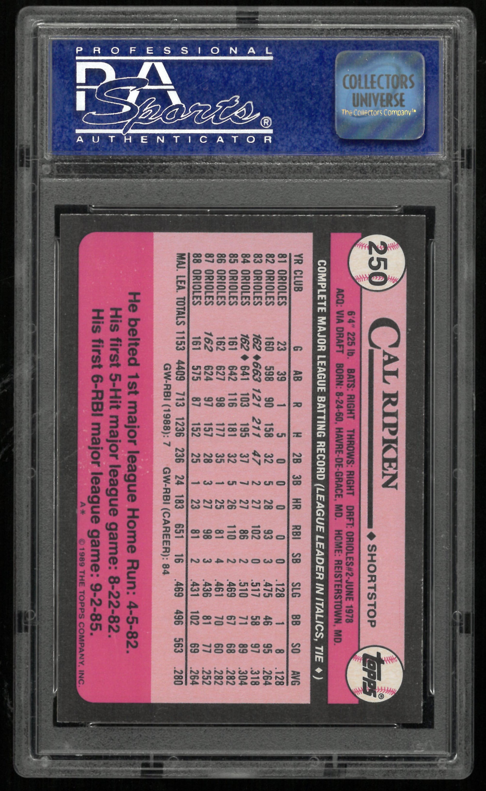 1989 Topps Tiffany Cal Ripken JR. PSA 9