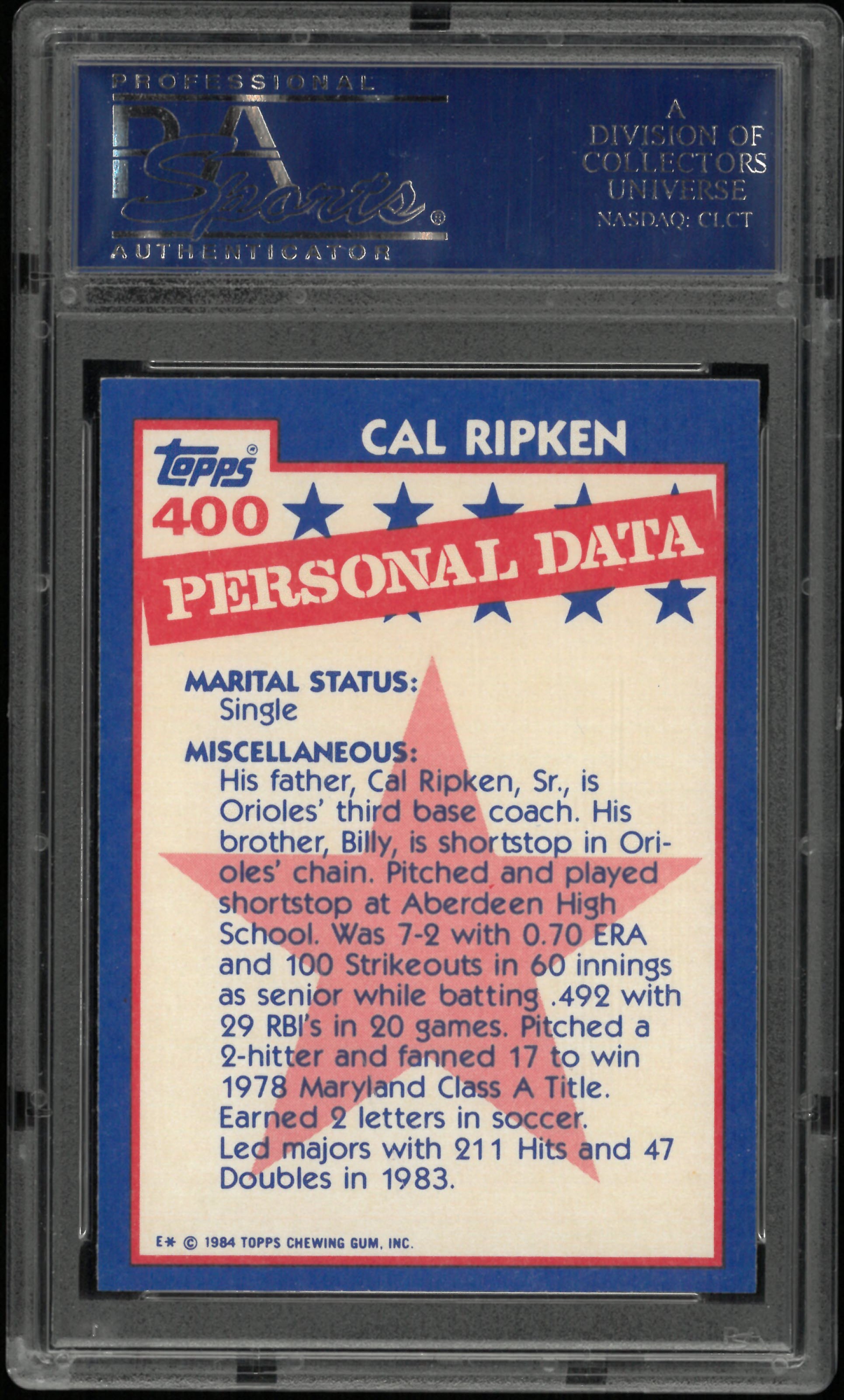 1984 Topps Tiffany Cal Ripken JR. PSA 9