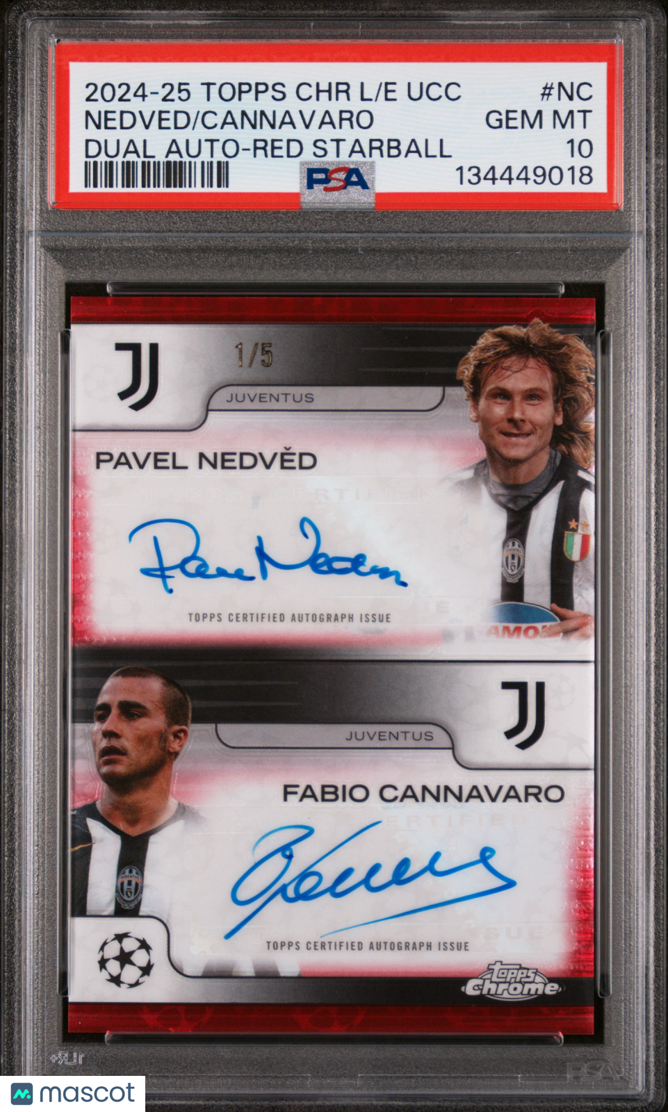 Pavel Nedved Fabio Cannavaro Auto /5 1/5 PSA 10 24-25 Topps Chrome Starball Red