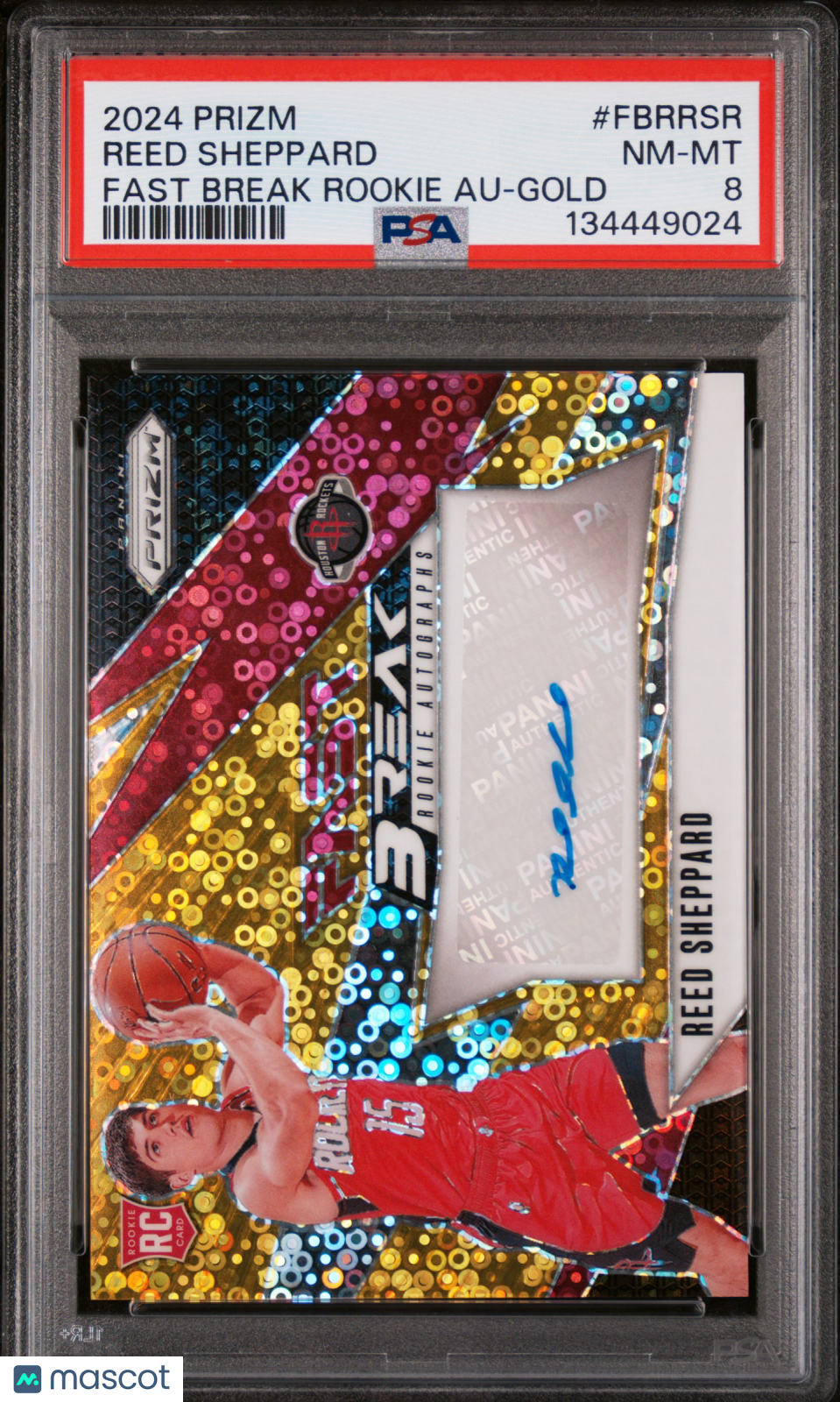 Reed Sheppard Gold Auto RC /10 PSA 8 Rookie Autograph 2024 Prizm Fast Break