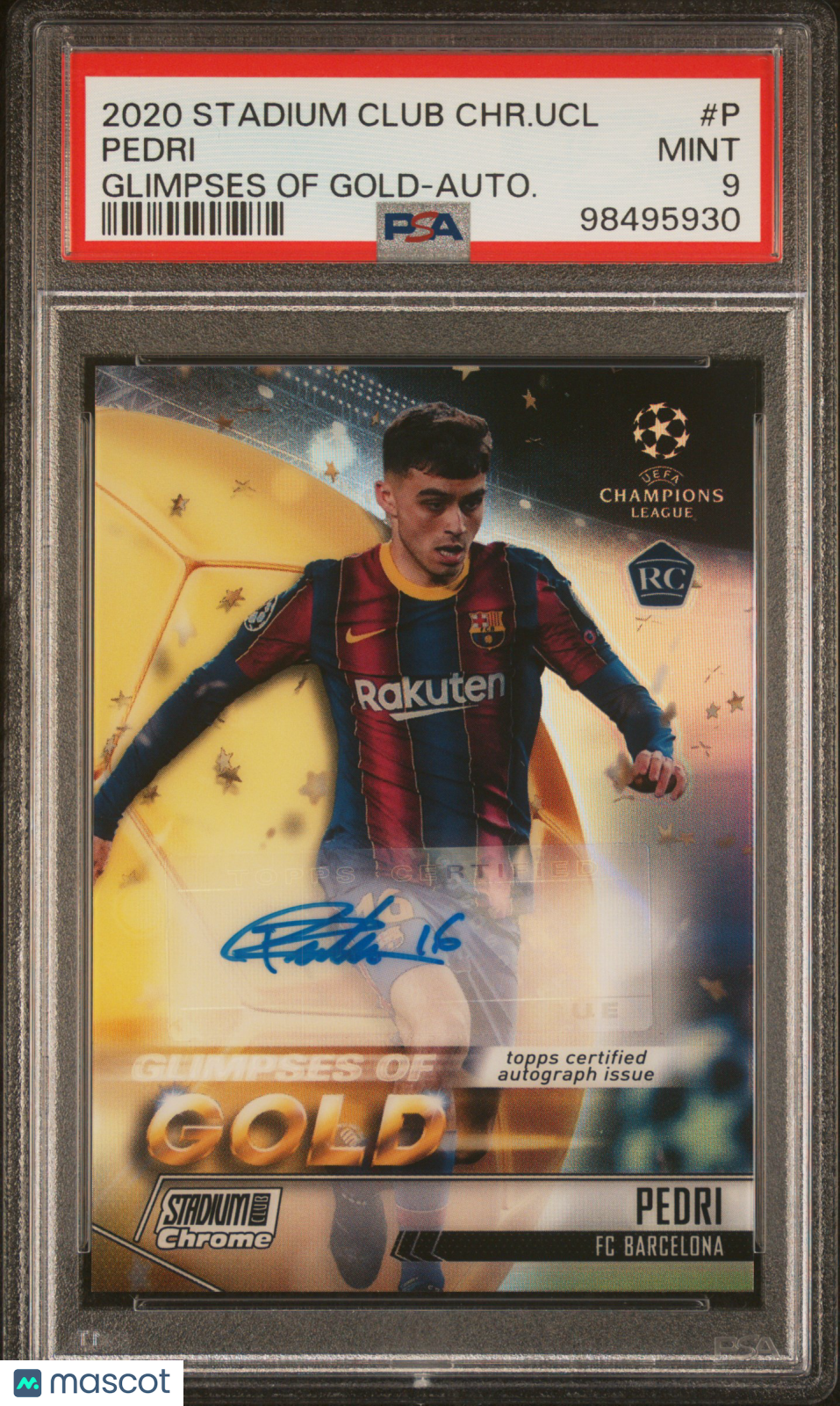 Pedri RC Auto /100 PSA 9 Glimpses of Gold 2020-21 UCL UEFA Stadium Club