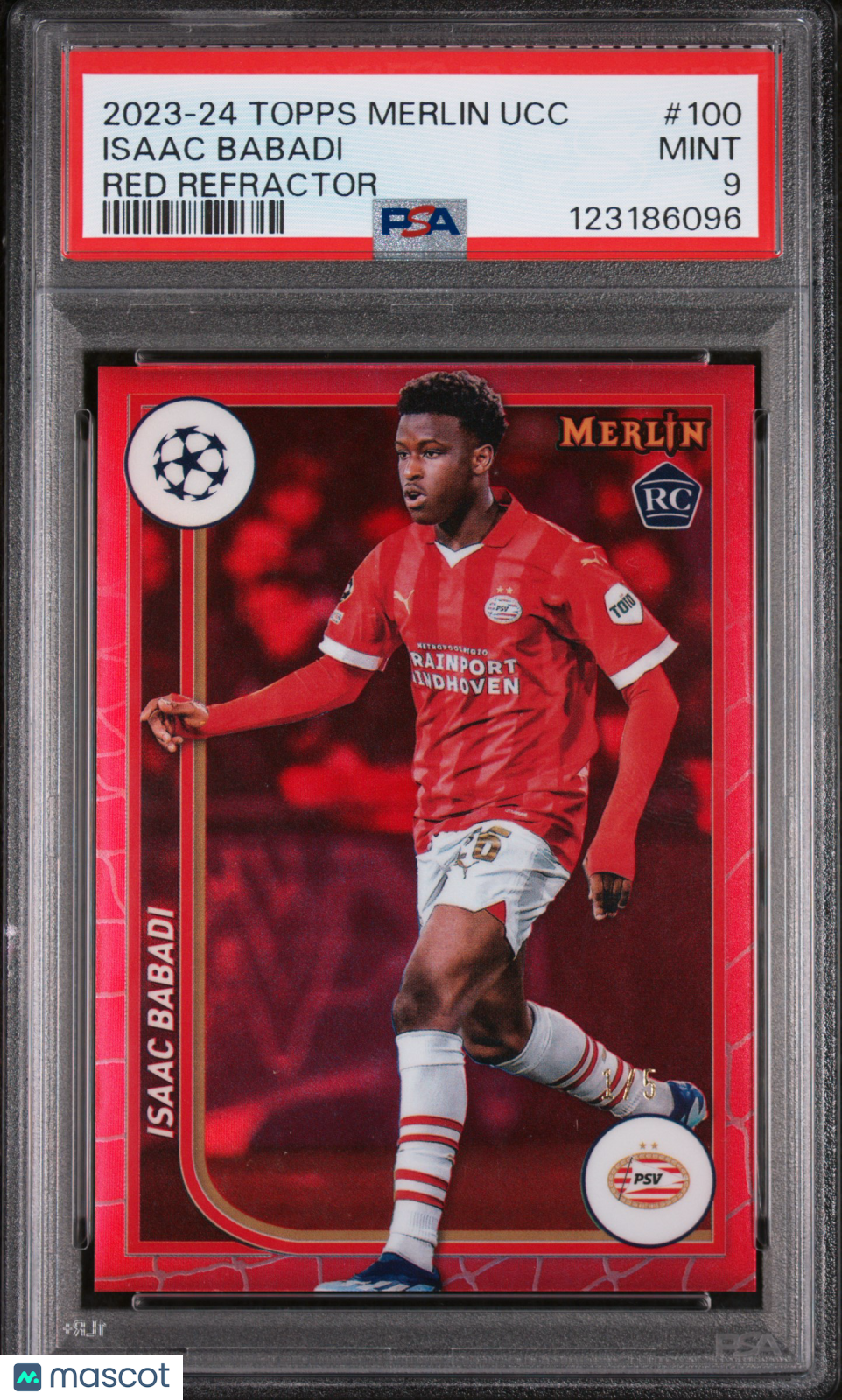 2023-24 Topps Merlin UCC Red Refractor Rookie Isaac Babadi /5 PSA 9