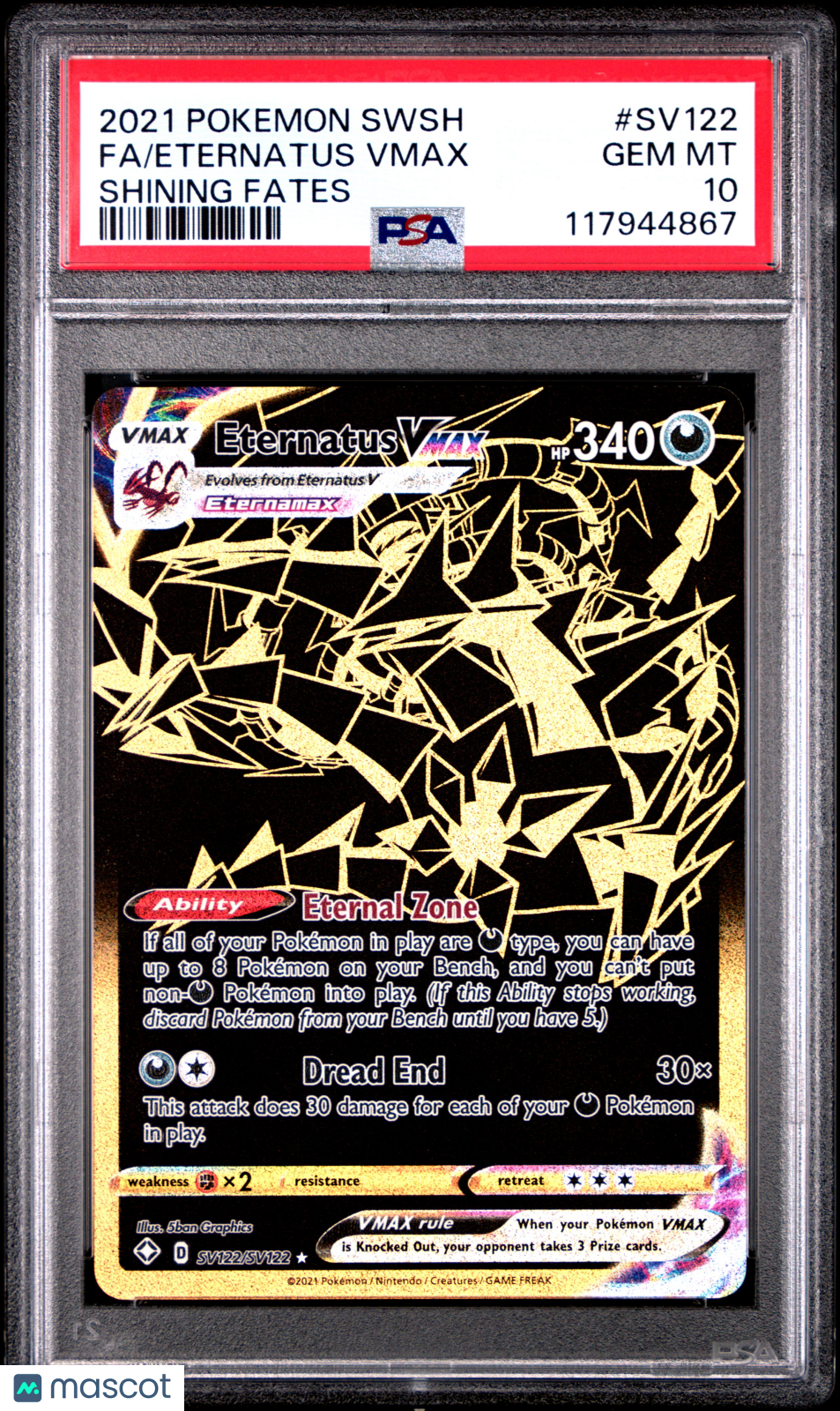 2021 Pokemon Sword & Shield Shining Fates Eternatus VMAX Fa PSA 10 #SV122