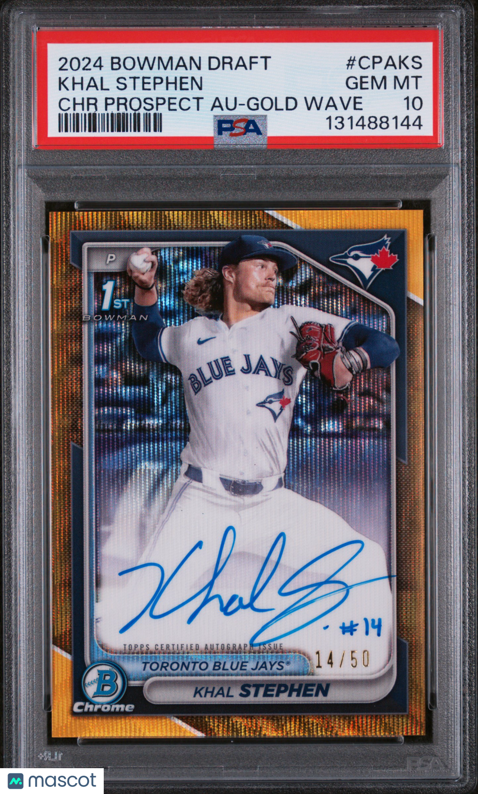 2024 Bowman Draft Chrome Prospect Auto Khal Stephen RC Gold Wave /50 PSA 10