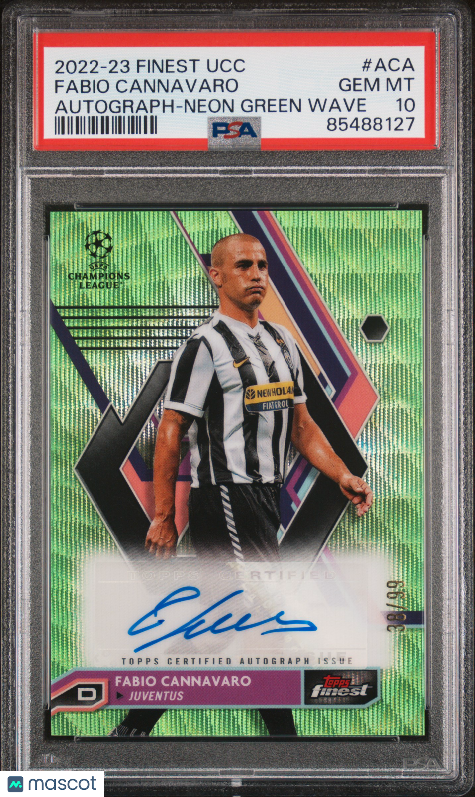 2022-23 Topps Finest UCC Neon Green Wave Auto Fabio Cannavaro /99 PSA 10