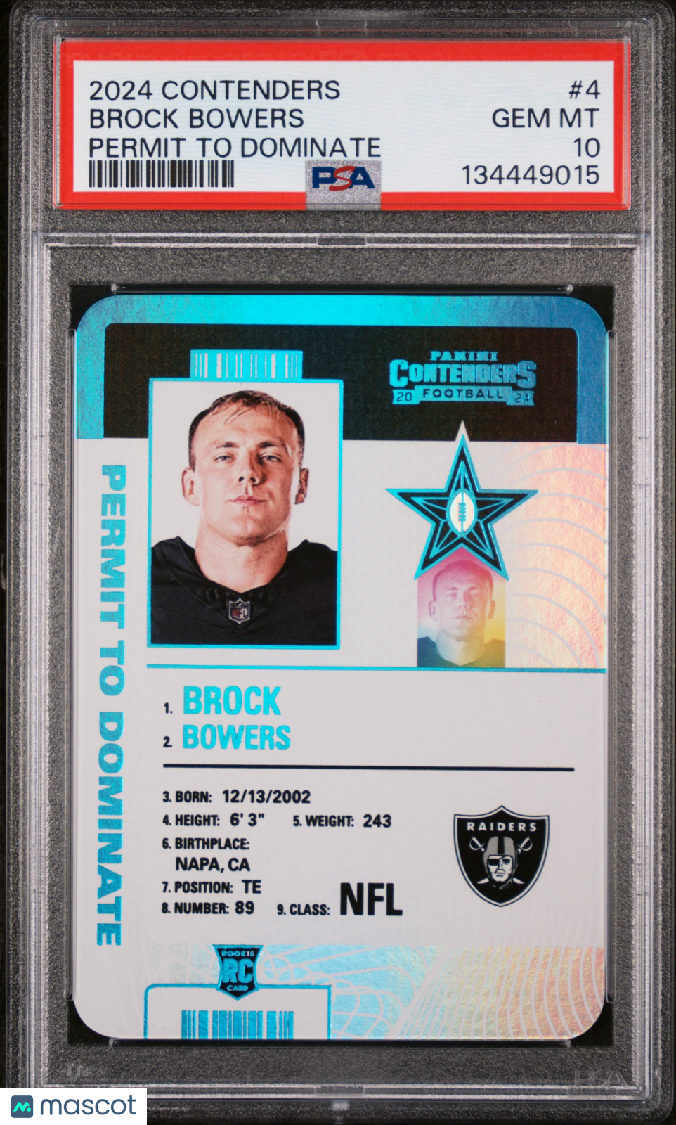 Brock Bowers PSA 10 Permit to Dominate 2024 Contenders RC Rookie