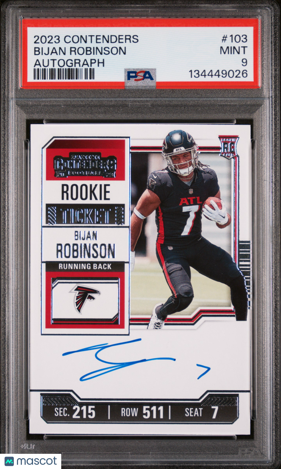 Bijan Robinson Autograph PSA 9 2023 Panini Contenders Auto RC Rookie