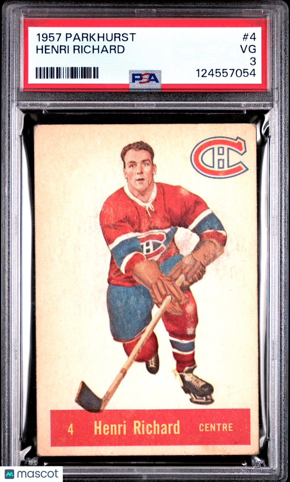 1957 Parkhurst Hockey Henri Richard RC Rookie #4 PSA 3