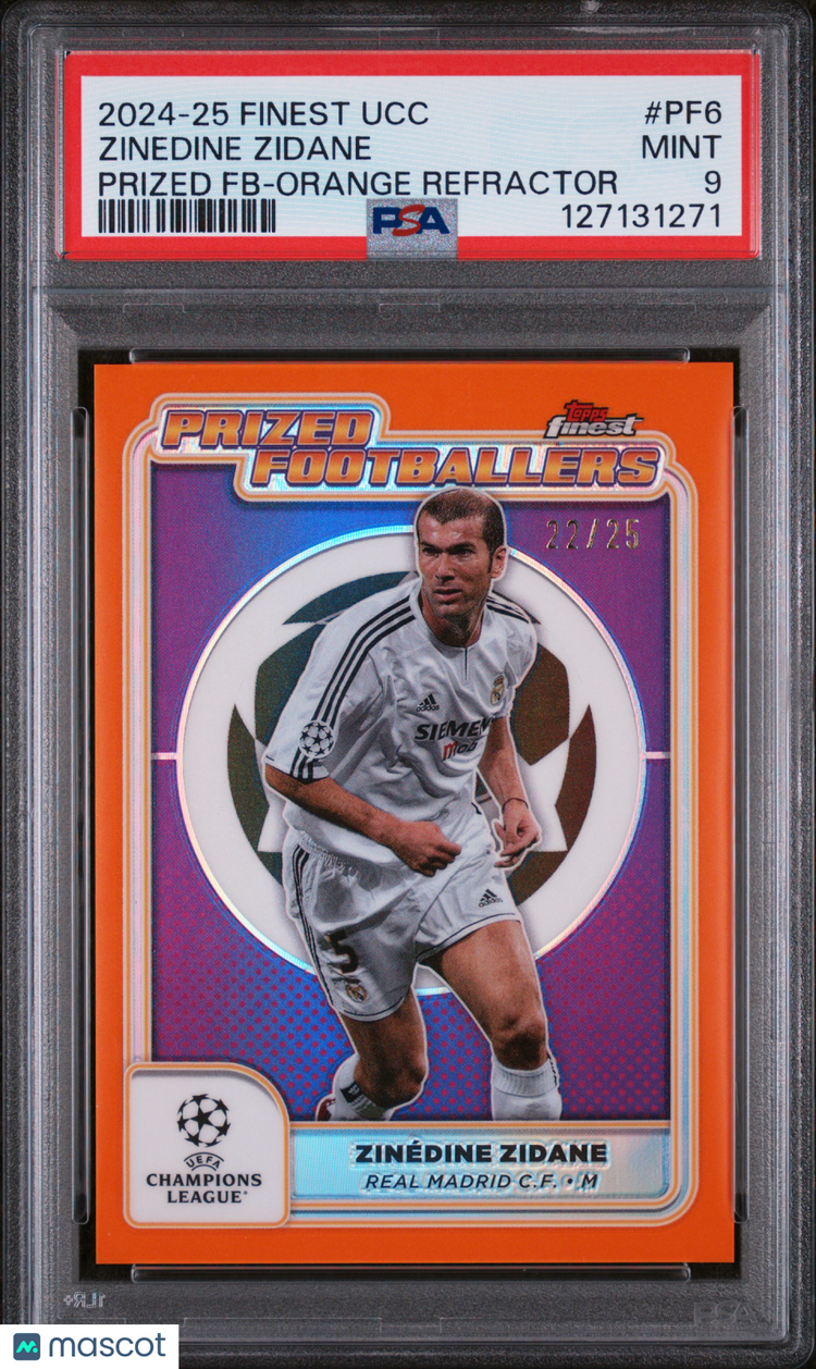 2024 Topps Finest Prized Footballers Orange Refractor Zinedine Zidane