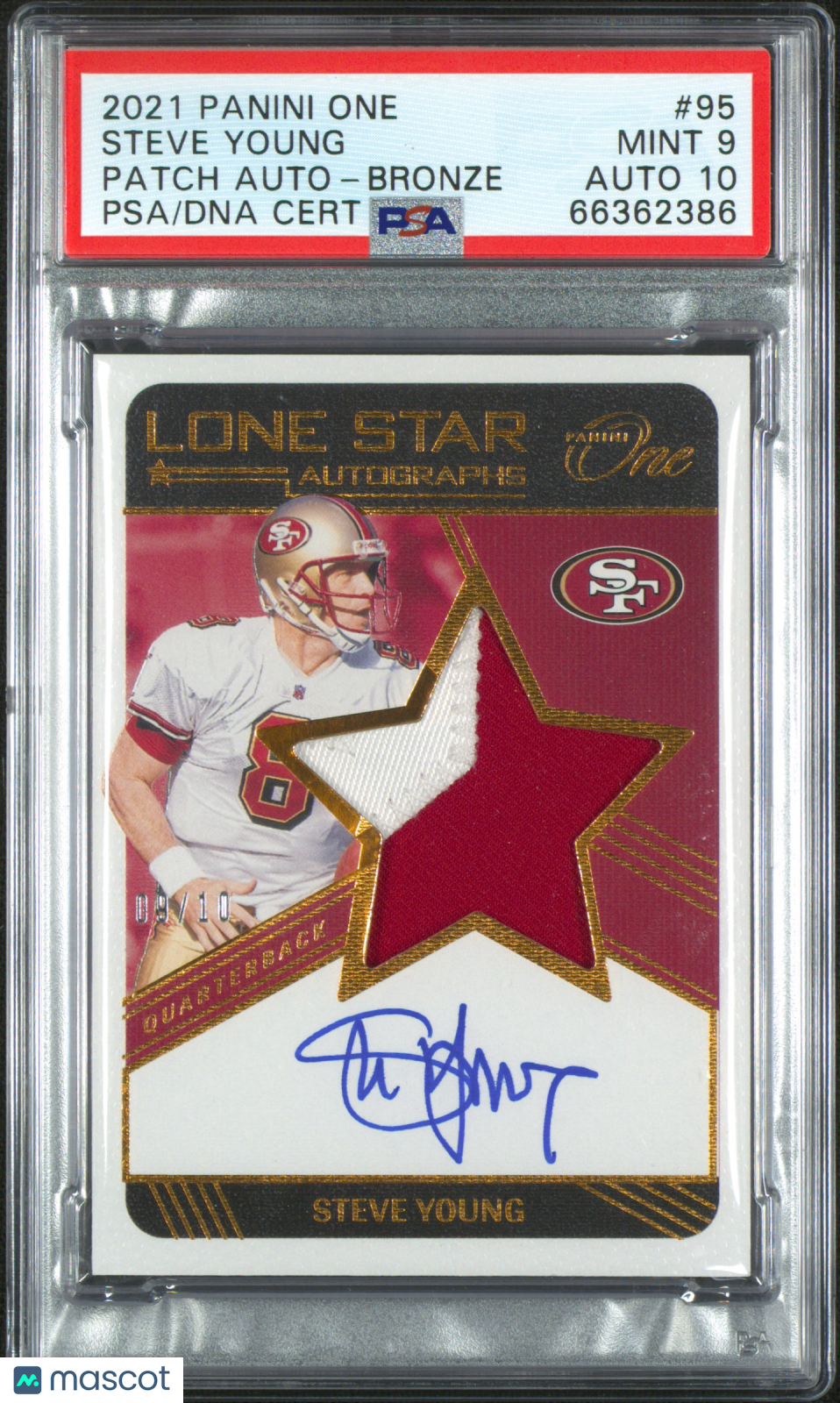 Steve Young Auto Patch PSA 10 /10 LONE STAR Autographs 2021 Panini One 49ERS