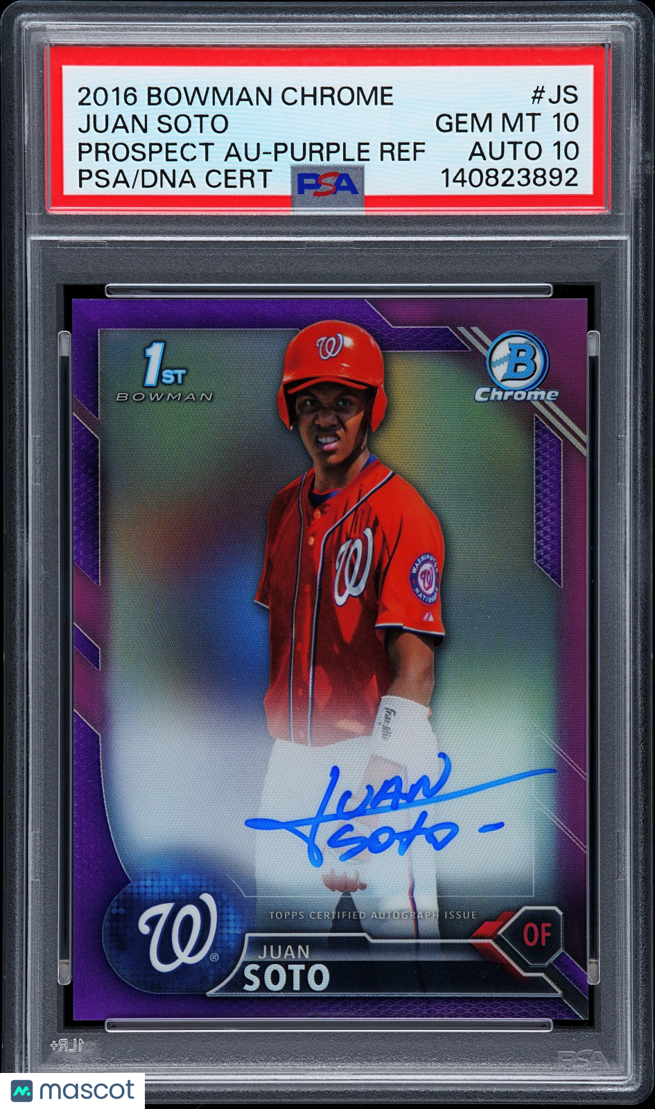 2016 1st Bowman Chrome Auto Juan Soto RC Purple Refractor PSA 10 Auto 10 /250