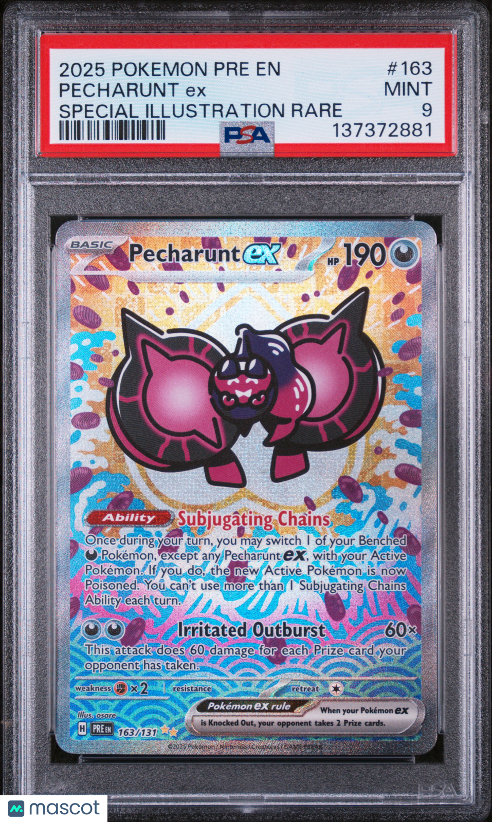 2025 Pokemon Prismatic Evolutions Pecharunt EX Special Illustration PSA 9 #163
