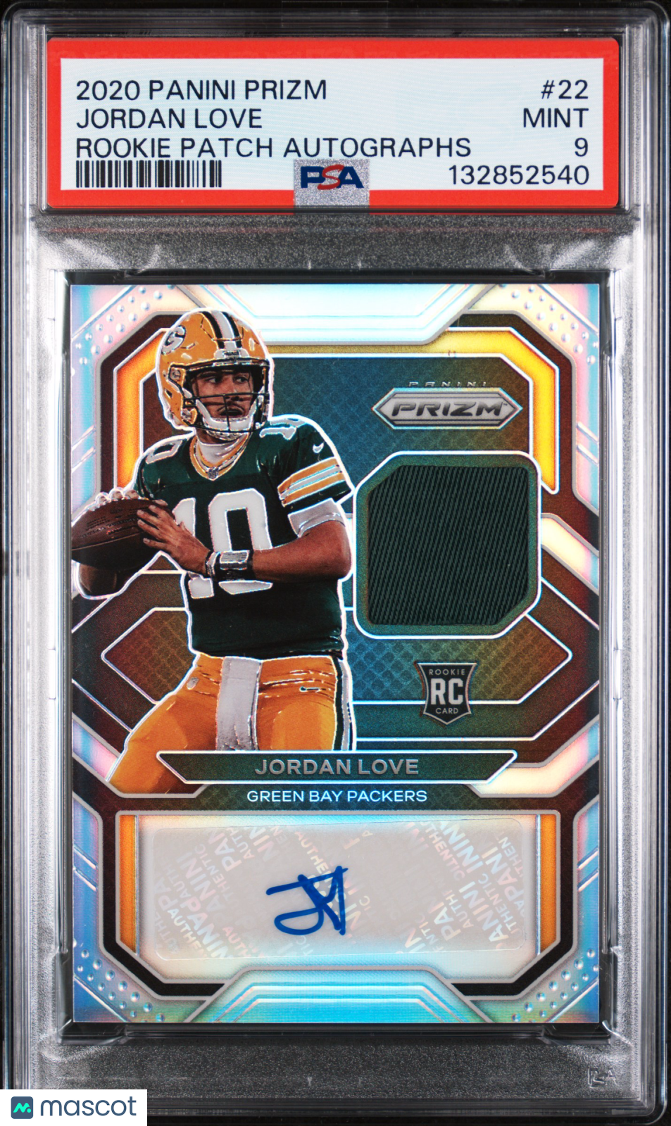 Jordan Love Rookie Patch Auto /99 PSA 9 RC 2020 Prizm Packers Autograph