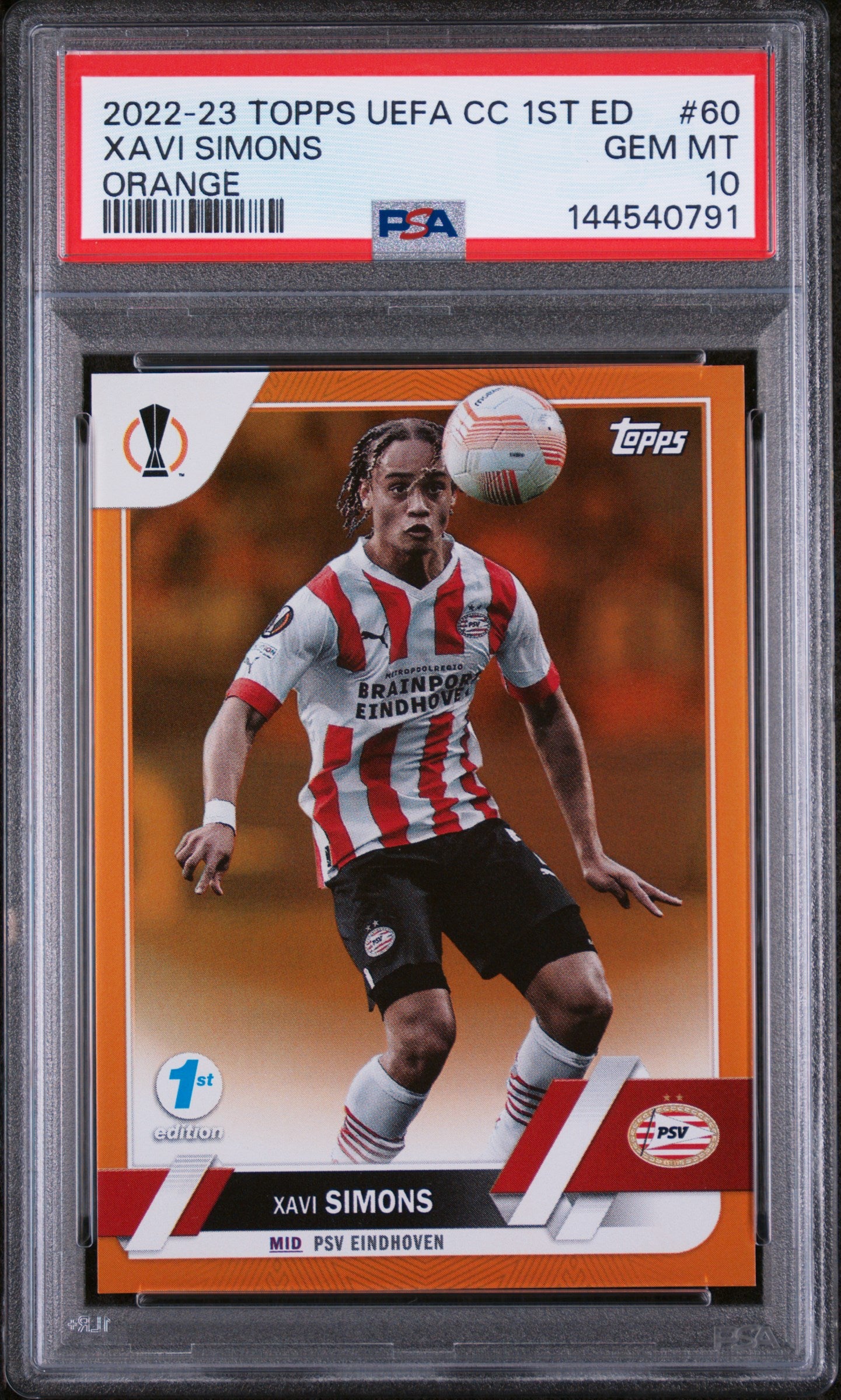 2022 Topps UEFA Club Competitions 1st Edition Orange Xavi Simons /25 PSA 10