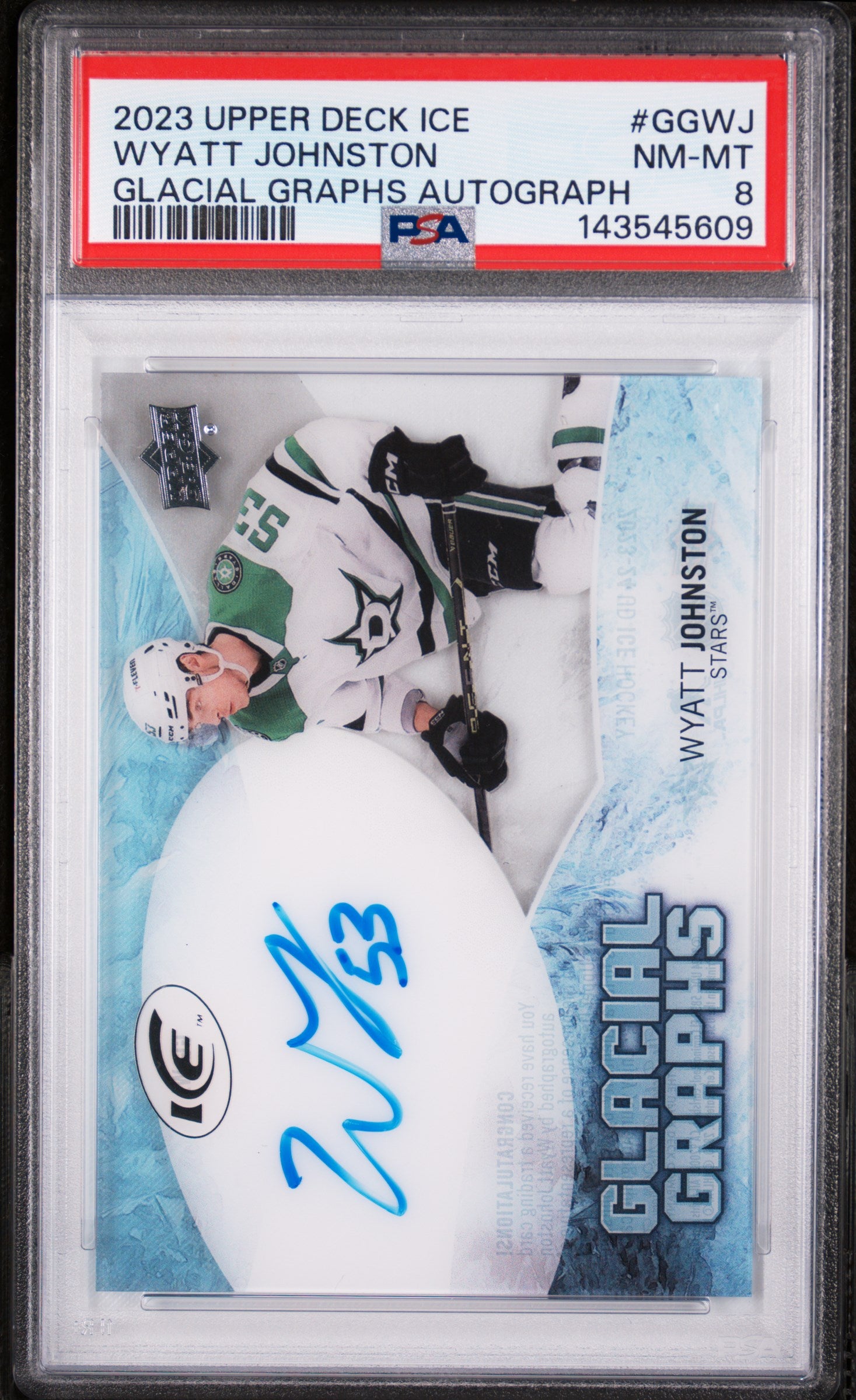 2023 Upper Deck Ice Glacial Graphs Autograph Wyatt Johnston PSA 8