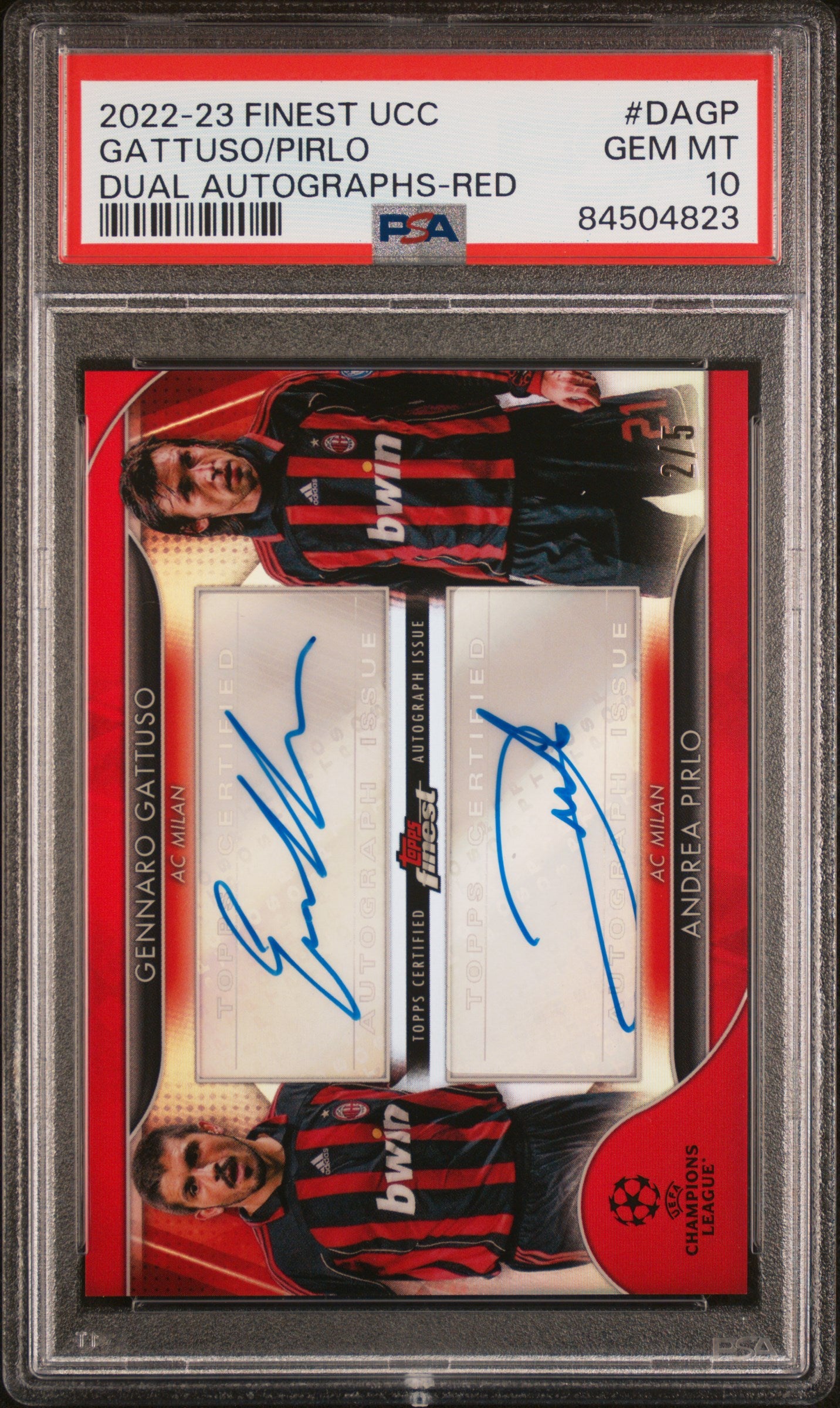 2022-23 Topps Finest UEFA CC Red Refractor Dual Auto Gattuso Pirlo /5 PSA 10