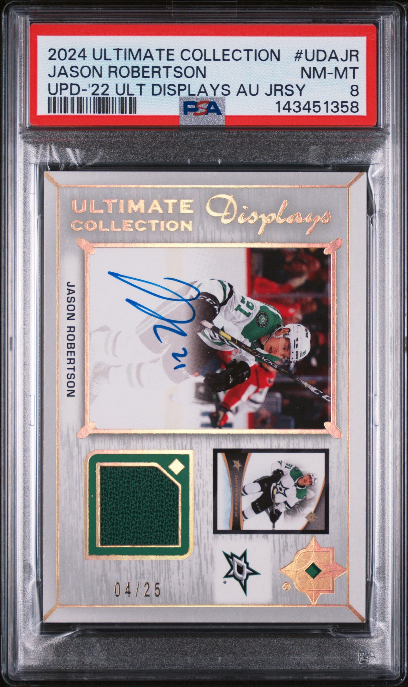 2024 Upper Deck Ultimate Collection Display Patch Auto Jason Robertson /25 PSA 8