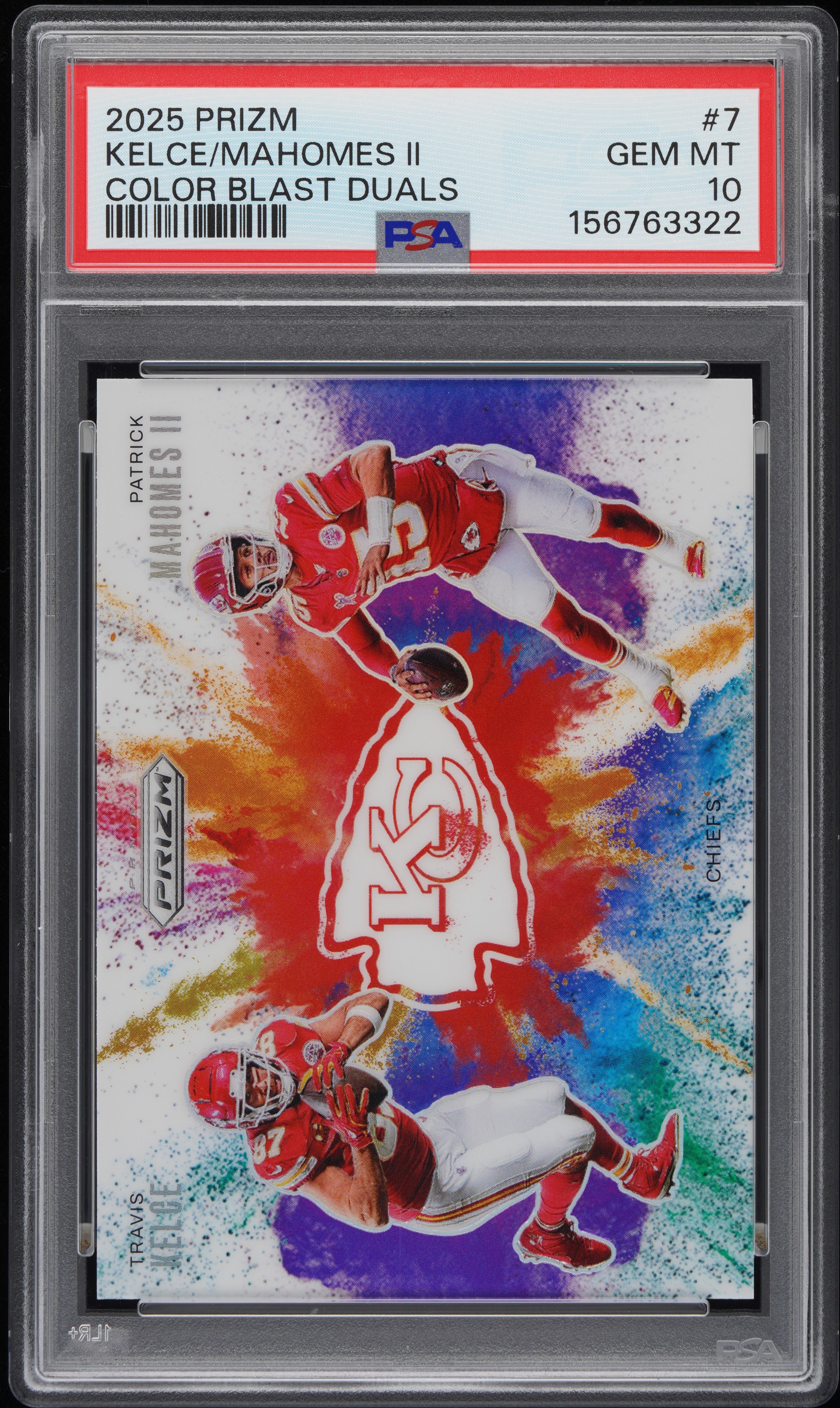 2025 Panini Prizm Color Blast Duals Mahomes II Kelce #7 PSA 10