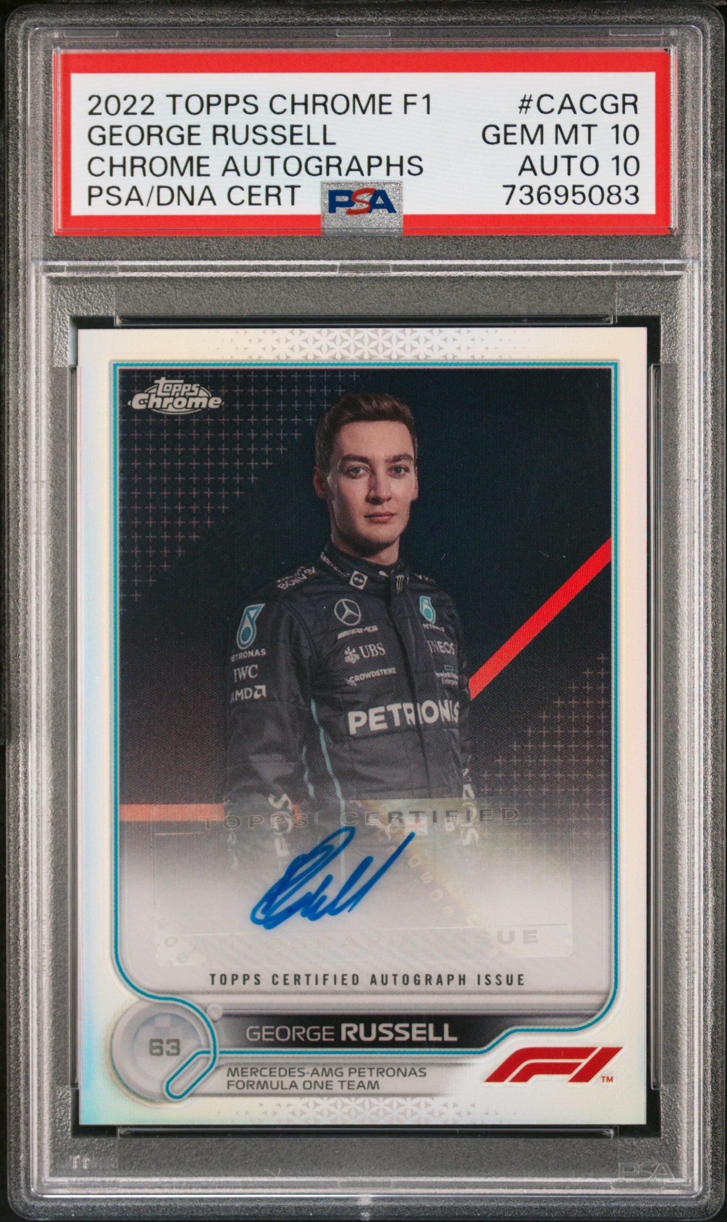 2022 Topps Chrome Formula 1 F1 Chrome Auto George Russell #CACGR PSA 10 Auto 10