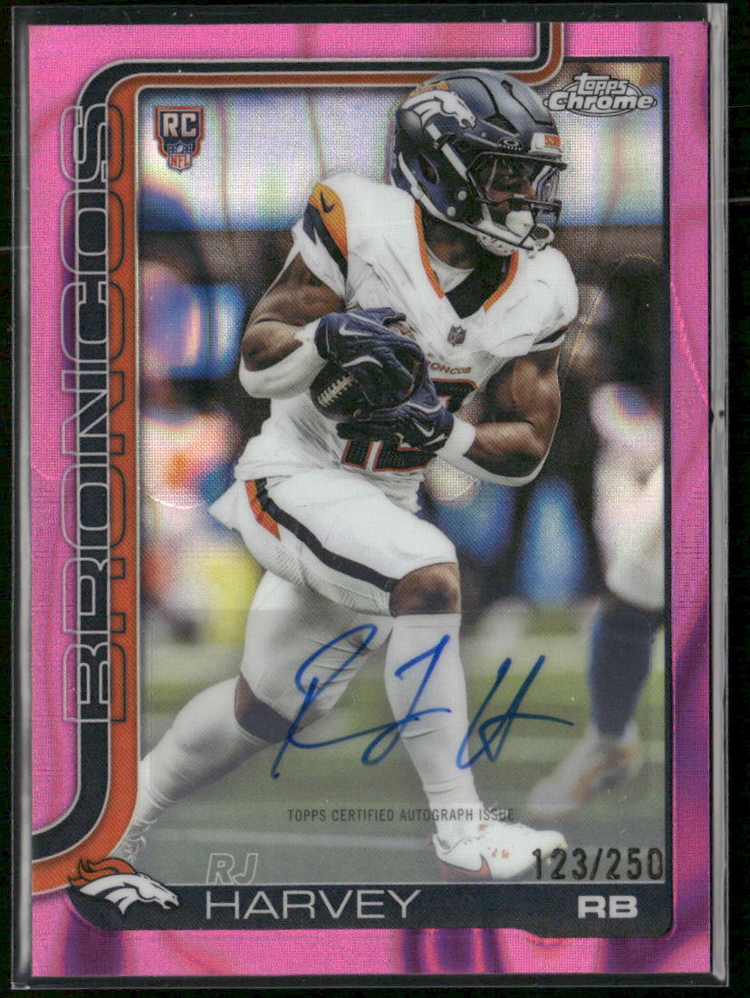 2025 Topps Chrome Football Pink Rookie Auto Variation RJ Harvey /250