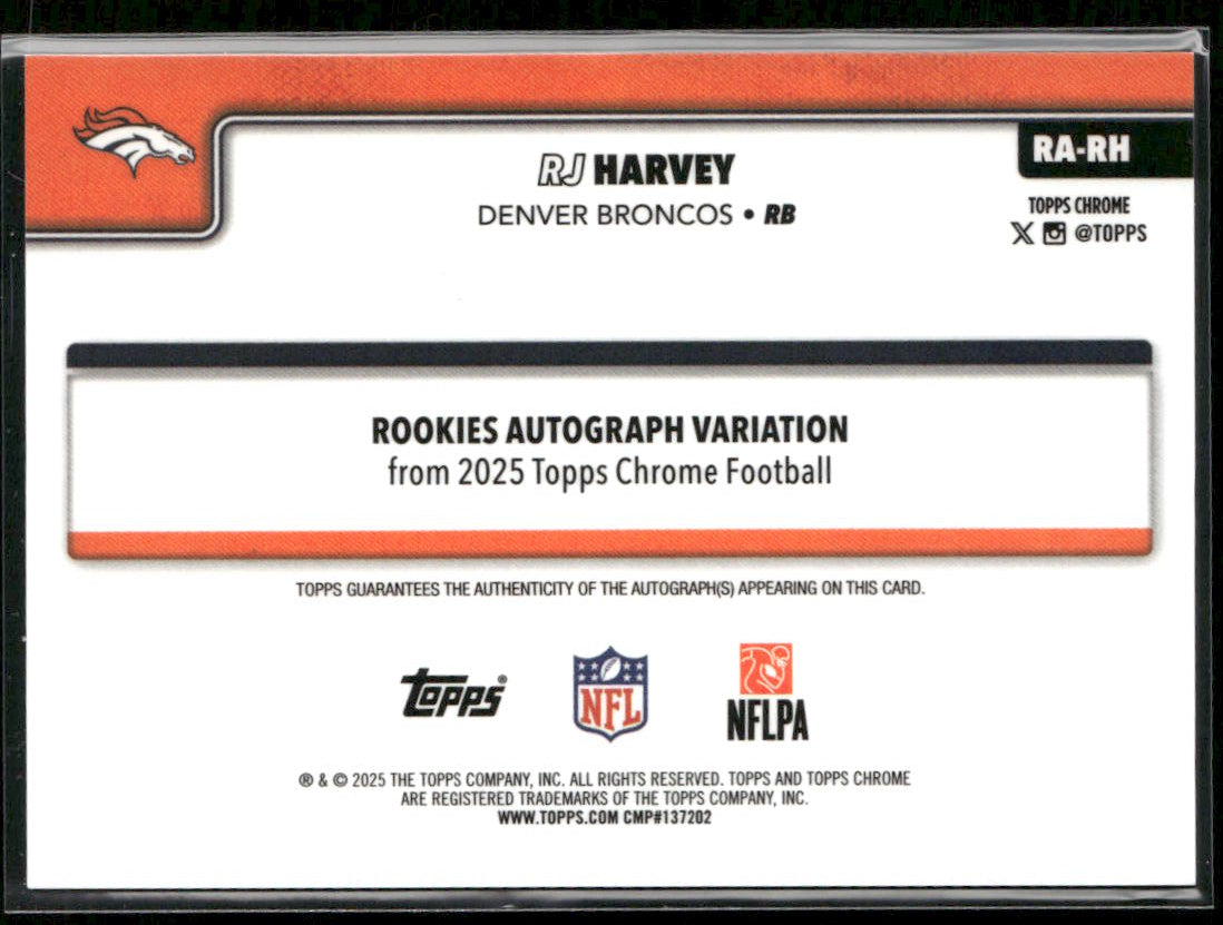 2025 Topps Chrome Football Pink Rookie Auto Variation RJ Harvey /250