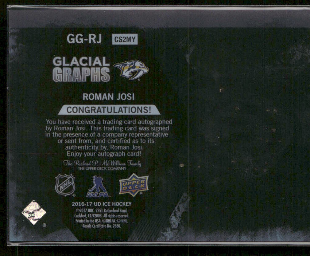 2016-17 Upper Deck Ice Hockey Glacial Graphs Inscribed Auto Roman Josi /25