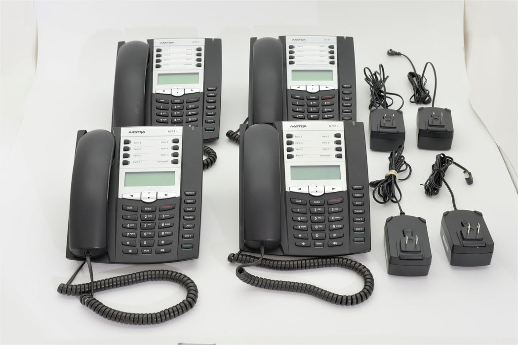 Lot of (4) Aastra 6731i IP Phone Black VoIP Display Phones With New Power Supply