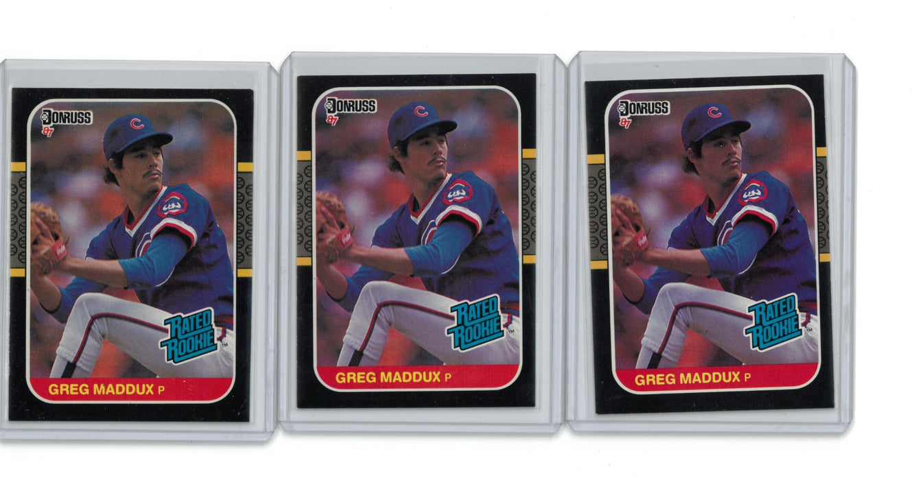 Lot of 3 - 1987 Donruss Greg Maddux Rookie Card RR Rated Rookie HOF